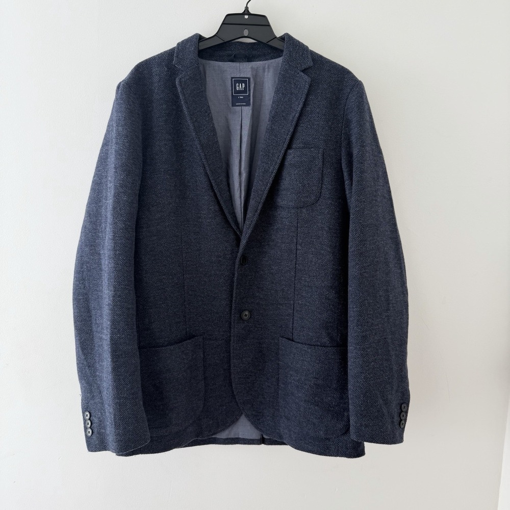 GAP‎ Men's Blazer Jacket L Tall Wool Blend Navy Blue Herringbone Sport Coat